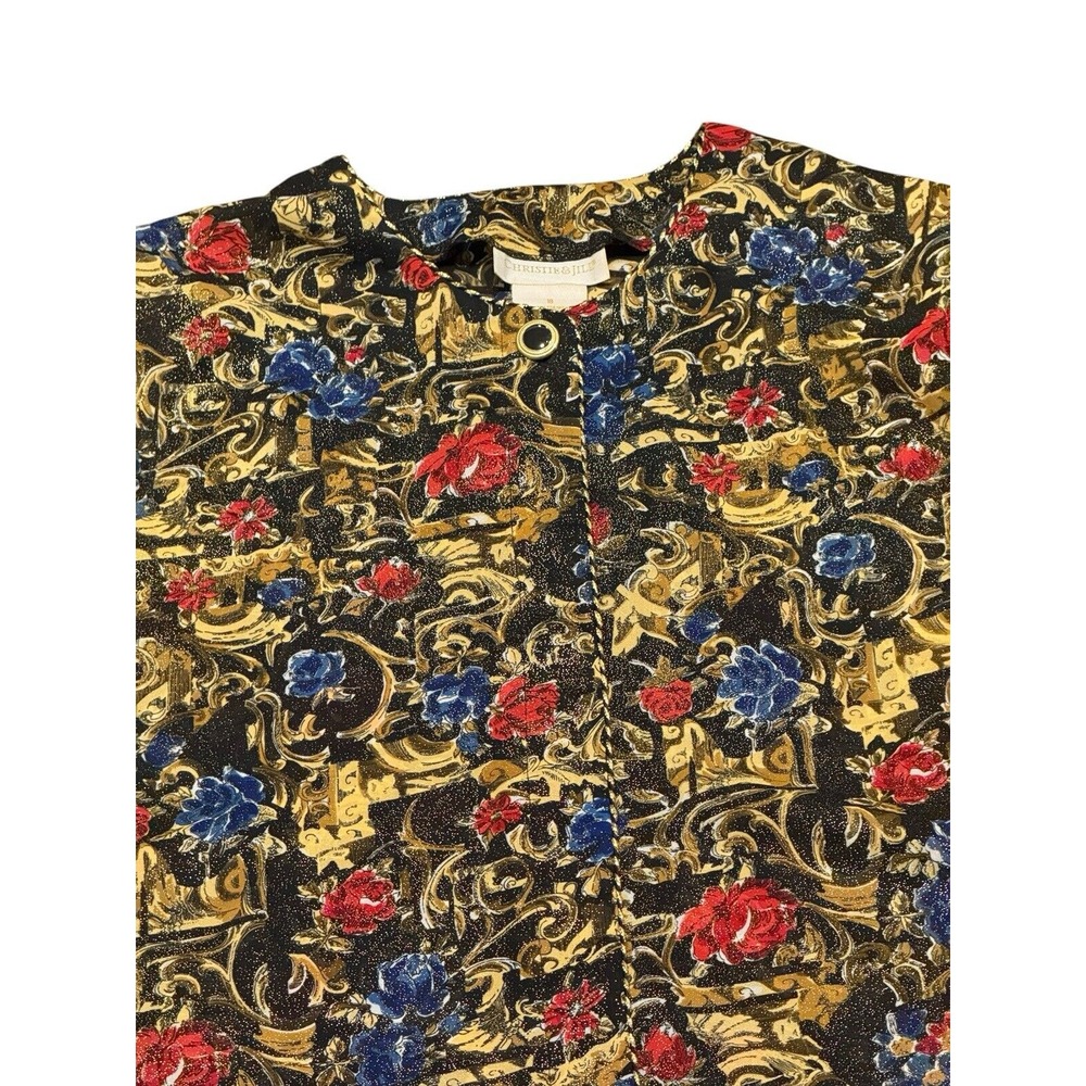 Vtg Women's Christie & Jill Multicolored Floral Metallic Blouse